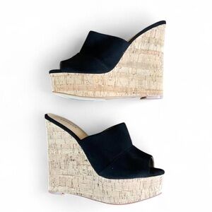 Express Black Cork Wedge Sandals